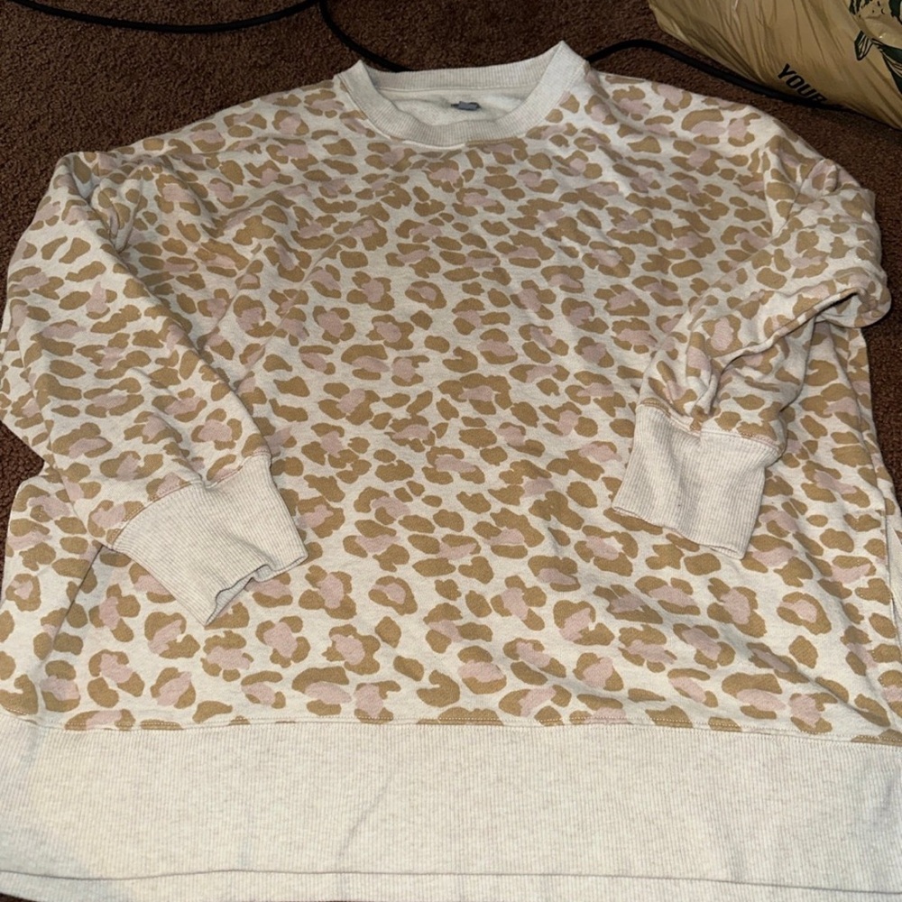 Aerie Cream and Tan Leopard Print Sweater